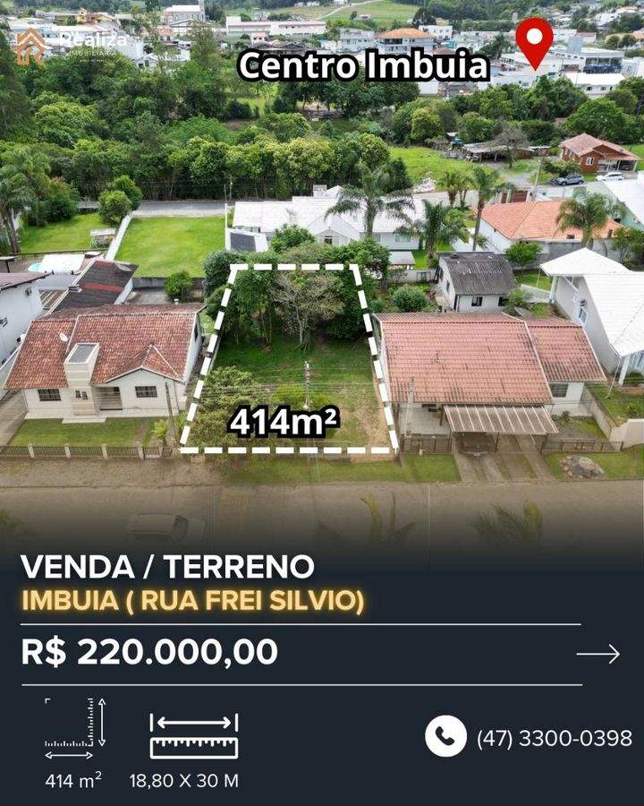 TERRENO À VENDA NO CENTRO DE IMBUIA-SC - 414 m² - 1